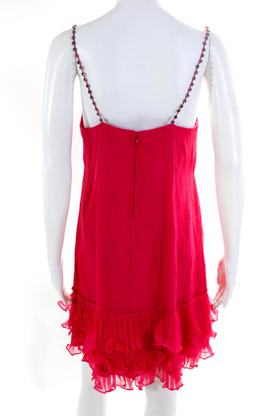Rebecca Taylor Women's Sleeveless Studded Cami Ruffle Mini Dress Pink Size 6
