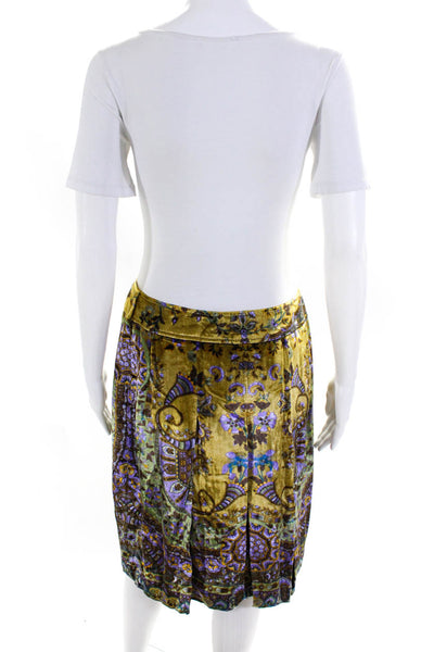 Carlisle Women's Lined Zip Up Abstract Velvet Midi Skirt Green Size 6