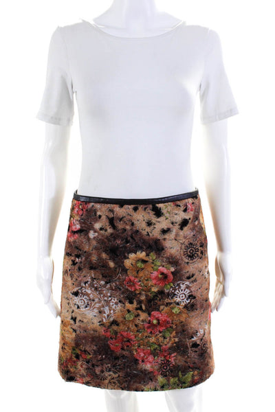 Etcetera Women's Abstract Zip Up Lined Pencil Mini Skirt Brown Size 4