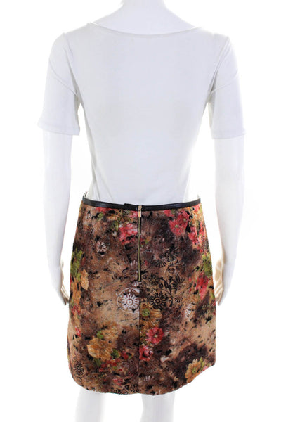 Etcetera Women's Abstract Zip Up Lined Pencil Mini Skirt Brown Size 4