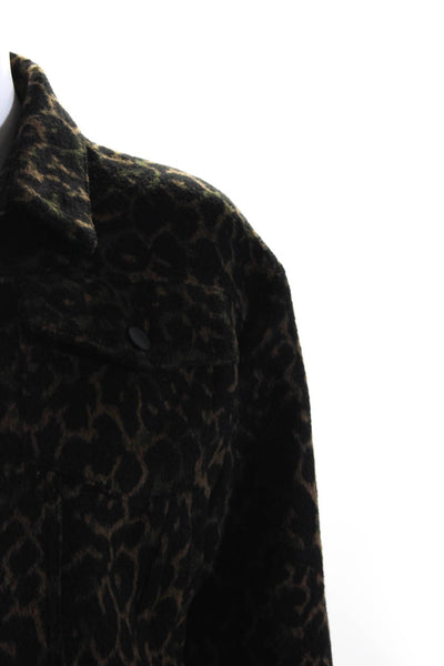 Wild Honey Womens Button Front Collared Leopard Print Jacket Black Brown Medium