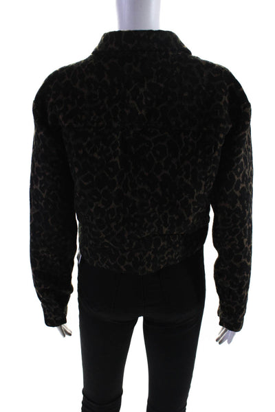 Wild Honey Womens Button Front Collared Leopard Print Jacket Black Brown Medium