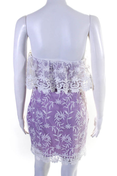Lovers + Friends Womens Strapless Lace Trim Embroidered Dress Purple Size Small