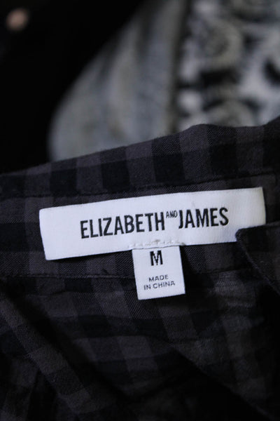 Elizabeth and James Womens Plaid Button Down Shirt Gray Black Cotton Size Medium