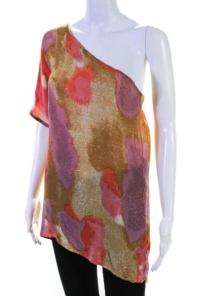 Tucker Womens Silk Abstract Short Sleeve One Shoulder Blouse Multicolor Size S