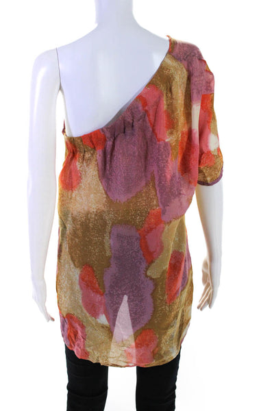 Tucker Womens Silk Abstract Short Sleeve One Shoulder Blouse Multicolor Size S