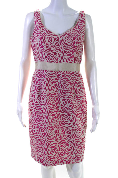 Maggy London Women's Sleeveless V-neck Abstract Zip Up Mini Pencil Dress Pink 8