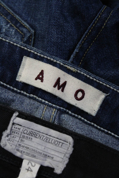 Current/Elliott AMO Womens Cargo Vixen Jeans Black Blue Size 24 25 Lot 2