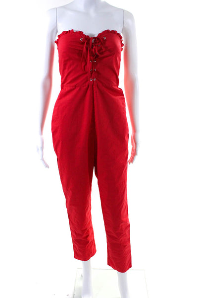 Lovers + Friends Womens Bacxk Zip Straight Leg Sweetheart Jumpsuit Red Small