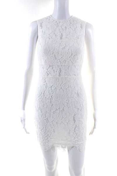 Superdown Womens Back Zip Crew Neck Lace Overlay Dress White Size Small
