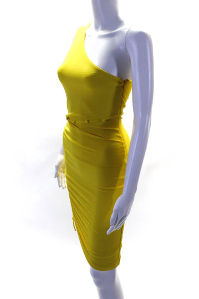 Hours Womens One Shoulder Ruched Side Cutout Long Bodycon Dress Yellow Size S