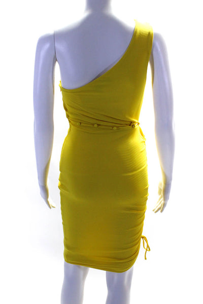 Hours Womens One Shoulder Ruched Side Cutout Long Bodycon Dress Yellow Size S