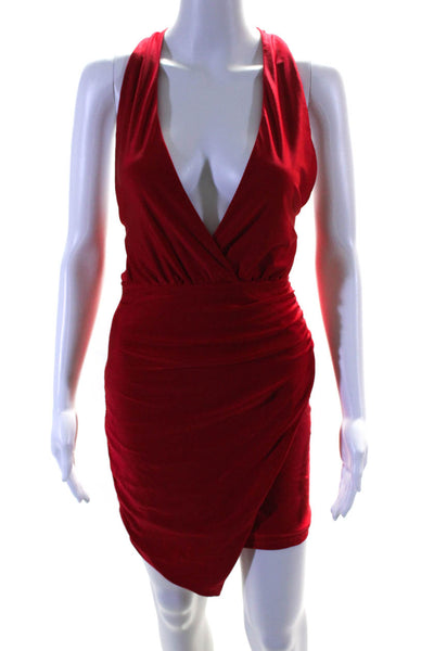 About Us Womens Shiny Sleeveless V-Neck A-Line Layered Mini Dress Red Size S