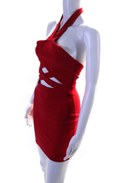 Superdown Womens Criss Cross Cutout Halter Top Bodycon Mini Dress Red Size S