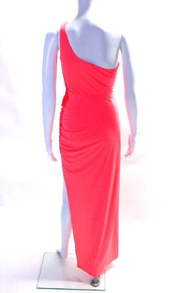 Superdown Womens One Shoulder Cutout Ruched Side Slit Maxi Dress Pink Size S