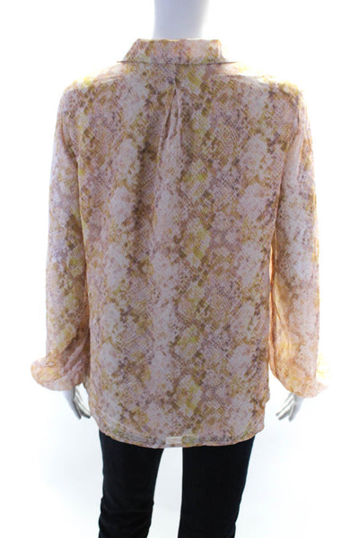 Majorelle Womens Long Sleeve Collared Ruffled Button Up Blouse Beige Top Size S