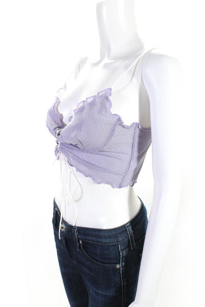 NBD Women's Spaghetti Strap V Neck Lace Up Mesh Top Purple Size S