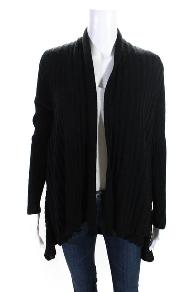 Eileen Fisher Womens Black Wool Knit Open Front Cardigan Sweater Top Size XS