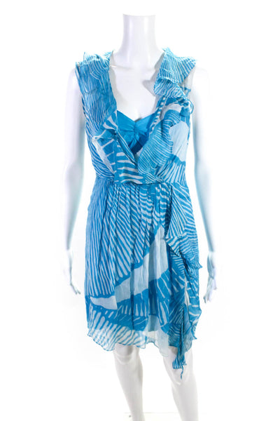 Milly Womens Silk Stripe Colorblock Side Zipped V-Neck Layered Dress Blue Size 6