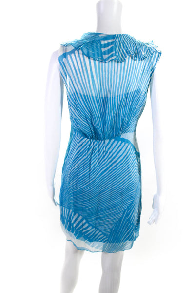 Milly Womens Silk Stripe Colorblock Side Zipped V-Neck Layered Dress Blue Size 6