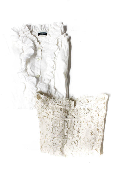 J Crew Joie Womens Cotton Ruffled Floral Lace Button Tops White Size XS S Lot 2