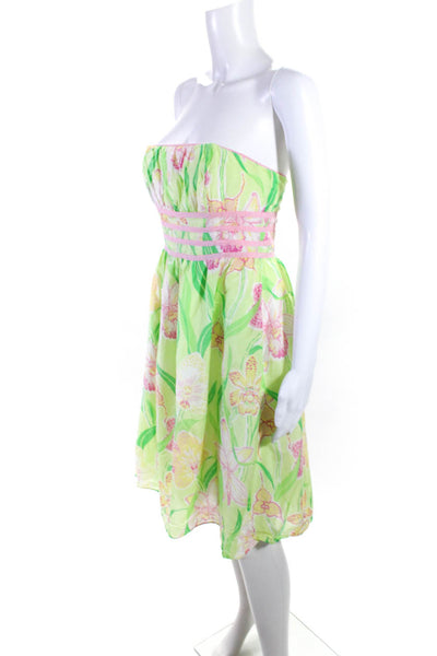 Lily Pulitzer Womens Floral Stripe Back Zip Sleeveless Empire Dress Green Size 4