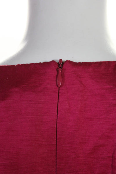 Nanette Lepore Womens Pleat Short Sleeve Back Zip V-Neck Midi Dress Pink Size 6