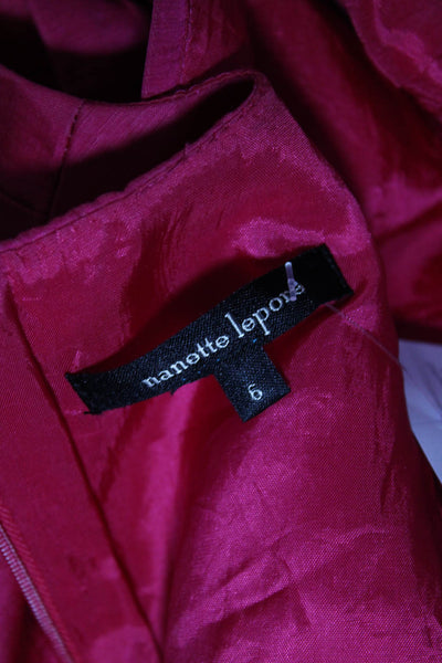 Nanette Lepore Womens Pleat Short Sleeve Back Zip V-Neck Midi Dress Pink Size 6