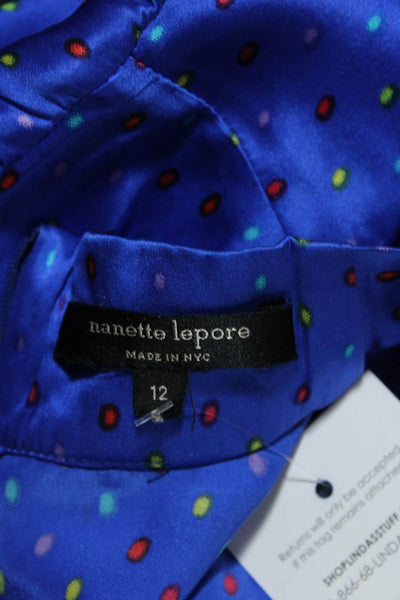 Nanette Lepore Womens Silk Cut-Out Spotted Print Back Zipped Blouse Blue Size 12