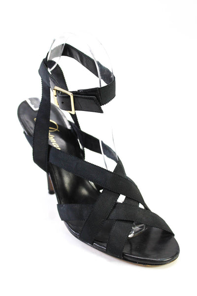 Delman Womens Grosgrain Strappy Stiletto Ankle Strap Sandals Black Size 8.5