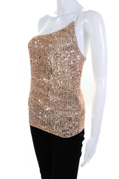 NBD Womens Sequin Shimmer Sparkle One Shoulder Cropped Blouse Top Gold Size S