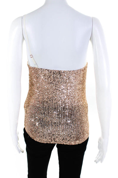 NBD Womens Sequin Shimmer Sparkle One Shoulder Cropped Blouse Top Gold Size S