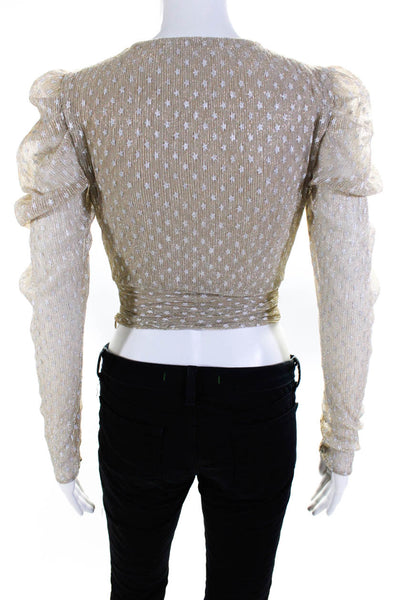 House of Harlow 1960 Womens Cropped Long Sleeve V-Neck Blouse Top Beige Size XXS
