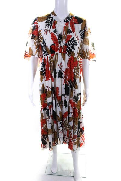 Fuzzi Womens Floral Print V-Neck Tiered Sleeve Mid-Calf Dress Multicolor Size M