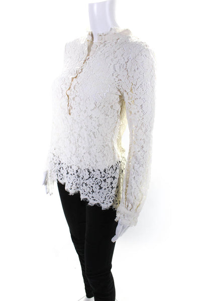 Rachel Zoe Womens High Neck Floral Lace Long Sleeve Top Blouse Ivory Size 6