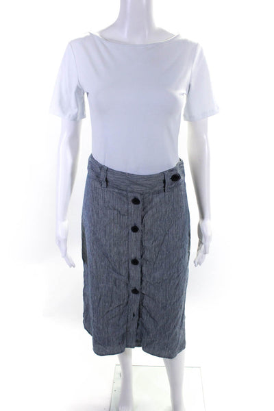 Club Monaco Womens Button Front Pinstripe Pencil Skirt Navy White Linen Size 4