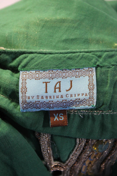Taj By Sabrina Grippa Womens Jeweled Chain Link Blouse Green Size Extra Small