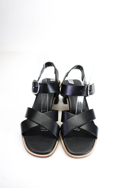 Everlane Womens Black The Italian Leather Buckle Heel  Size 10