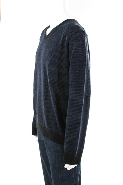 Bloomingdales The Mens Store Mens V Neck Merino Wool Sweatshirt Navy Blue XL