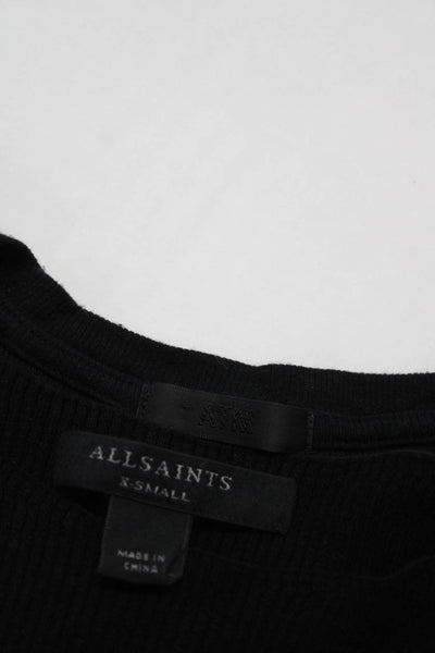 ATM Allsaints Womens Ribbed Stretch Knit Tee Shirts Black Size XS Small Lot 2