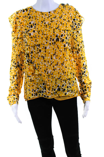 10 Crosby Derek Lam Womens Ruffle Spotted Long Sleeve Top Blouse Yellow Size 8