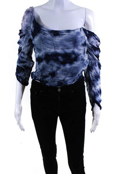 Miaou Womens Ruched Underwired 3/4 Sleeve Tie Dye Chiffon Top Blouse Blue Medium