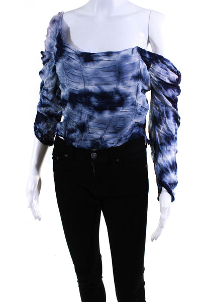 Miaou Womens Ruched Underwired 3/4 Sleeve Tie Dye Chiffon Top Blouse Blue Medium