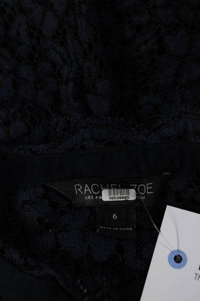 Rachel Zoe Womens Long Sleeve High Neck Floral Lace Top Blouse Navy Size 6