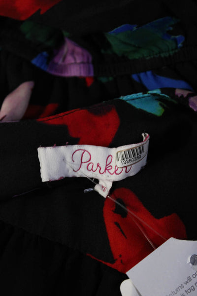 Parker Womens Long Sleeve Surplice Floral Top Blouse Black Red Purple Size XS