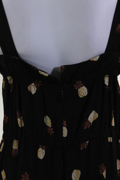 Kate Spade Womens Pineapple Print Square Neck Sleeveless Jumpsuit Black Size 4