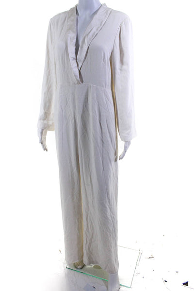 Rixo Bridal Womens Satin Lapel Wide Leg 3/4 Sleeve Jumpsuit White Size XL