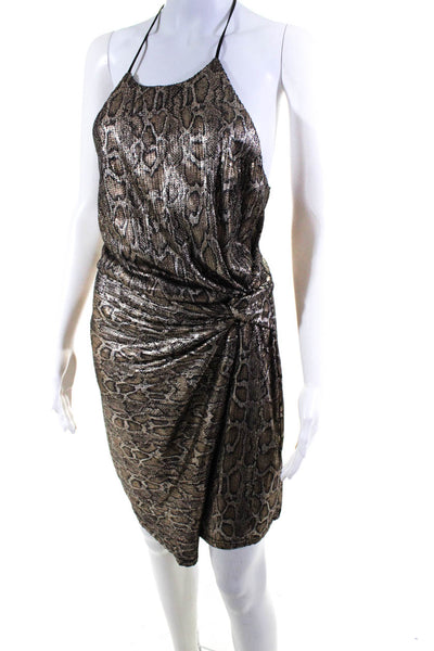 JOA Los Angeles Womens Snake Print Sequin Halter Mini Dress Bronze Size Large