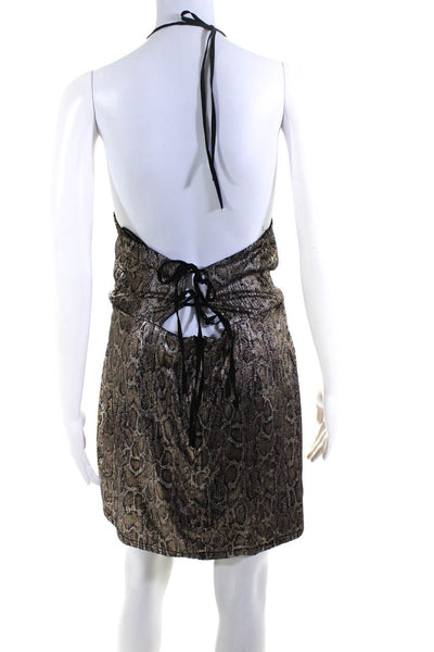 JOA Los Angeles Womens Snake Print Sequin Halter Mini Dress Bronze Size Large