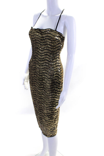 Hours Women's Sequin Spaghetti Strap Knee Length Sheath Dress Gold Size S